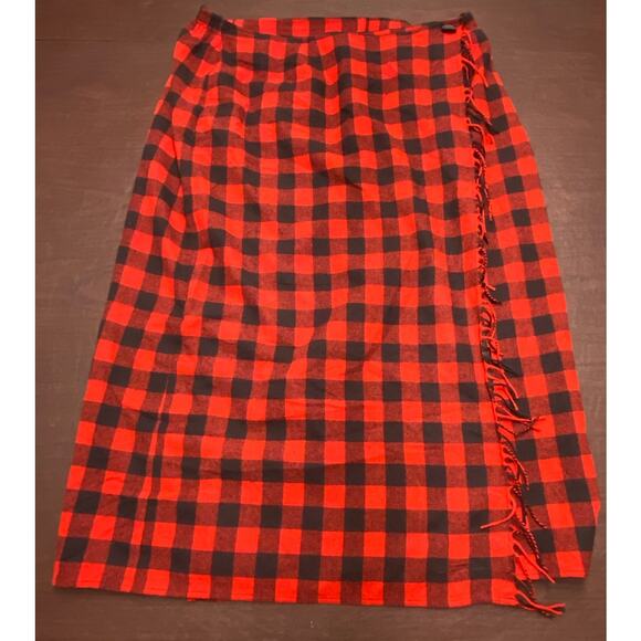 Buffalo Plaid Wool Blend Red Black Wrap Skirt Size 20 *FLAW* Cabincore Fall - Picture 1 of 10